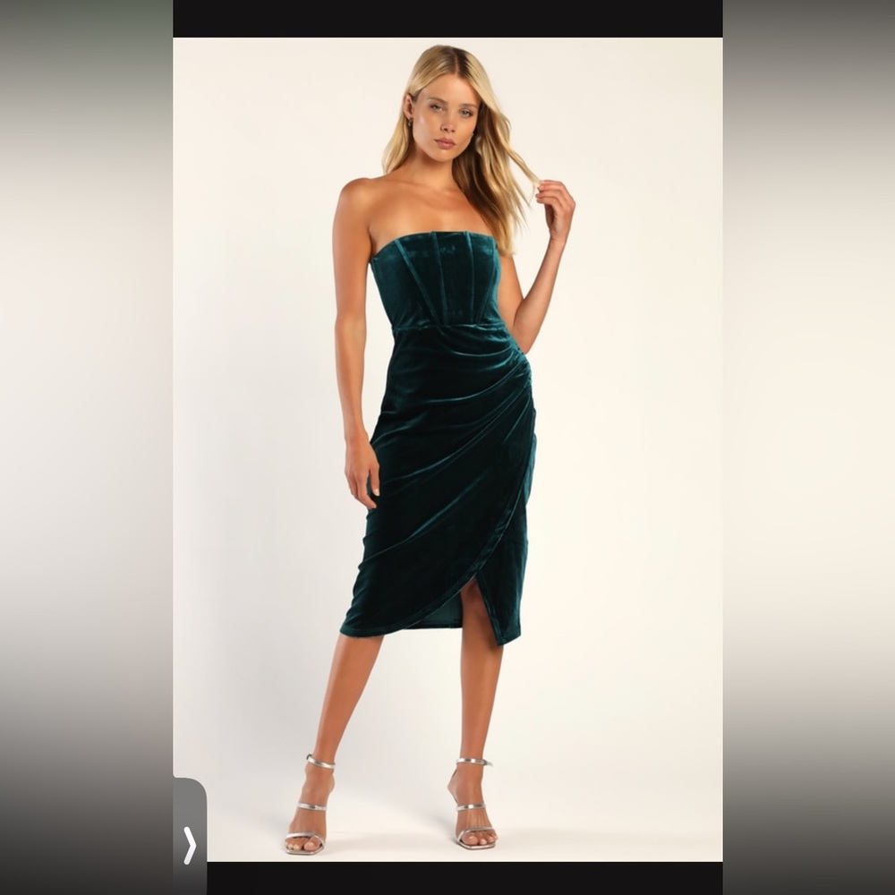 Dark Teal Velvet Strapless Dress